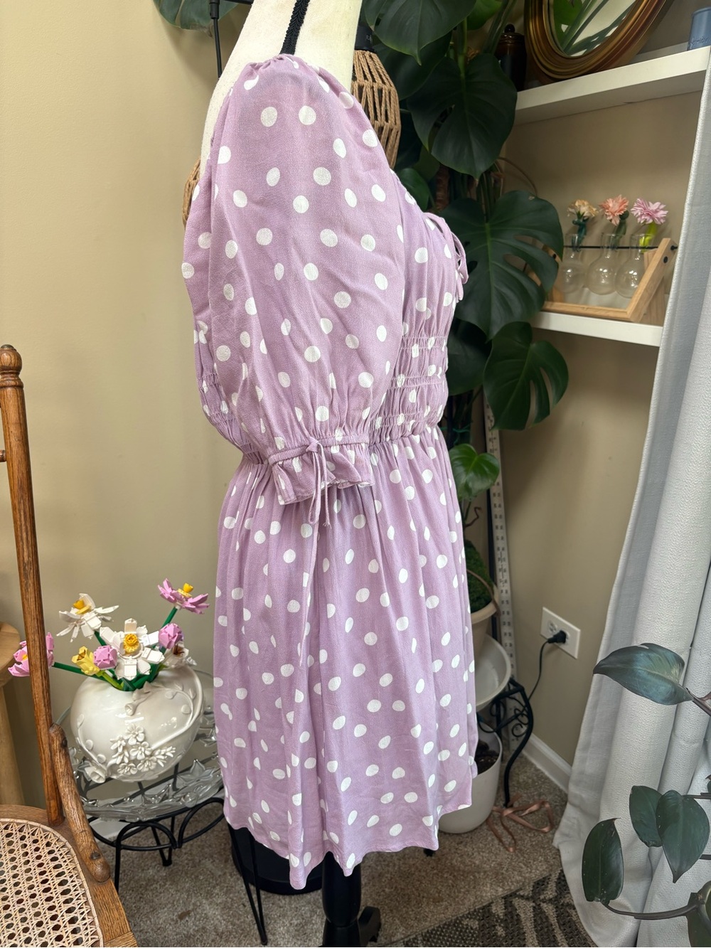 Charlie Holiday Lavender Polka Dot Tie-Front Mini Dress - Picture 7 of 10